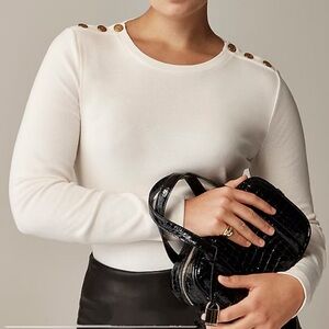 J Crew Perfect-fit long-sleeve crewneck T-shirt lion buttons sze XXS Ivory CC980